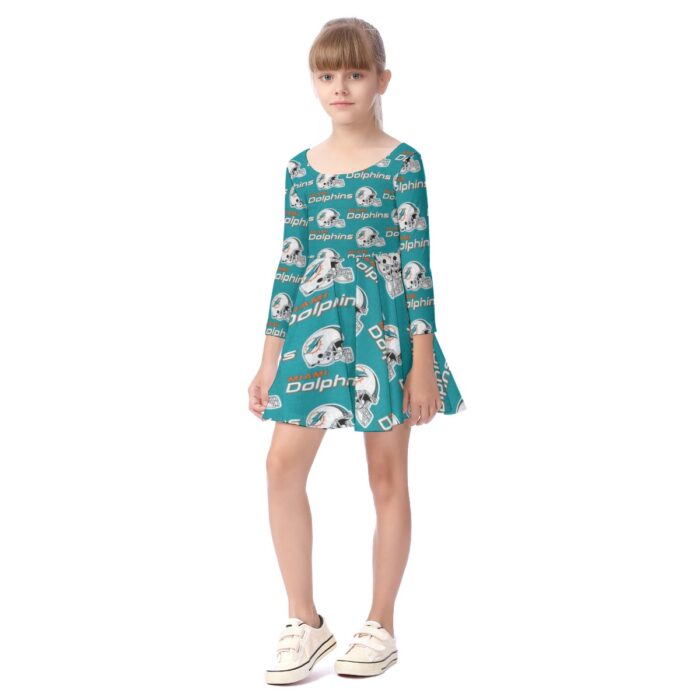 Miami Dolphins Zubaz All-Over Print Kid's Long Sleeve Dress - Image 3