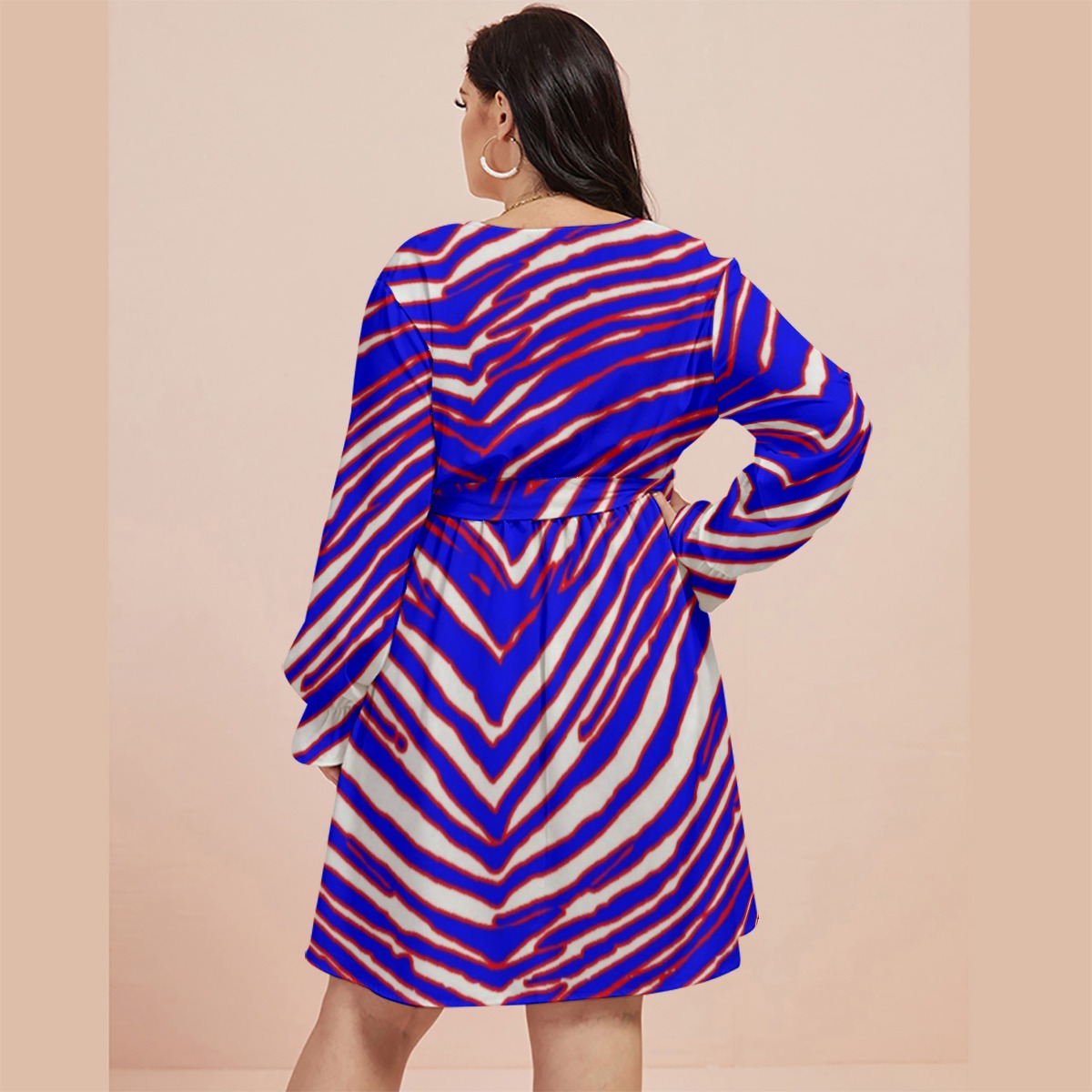 Buffalo Bills Zubaz All-Over Print Women's V-neck Dress With Waistband(Plus Size) - Image 3