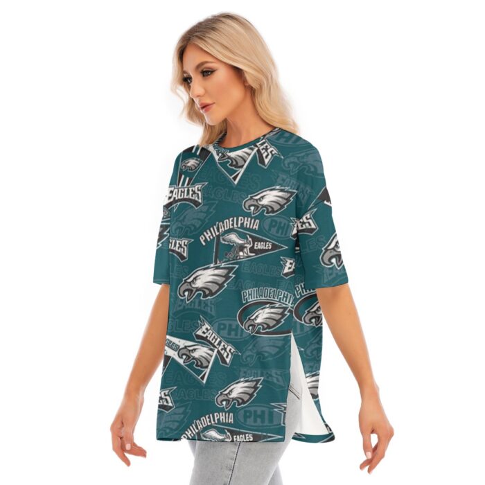 Philadelphia Eagles  Women's Short Sleeves T-shirt With Hem Split - Image 3
