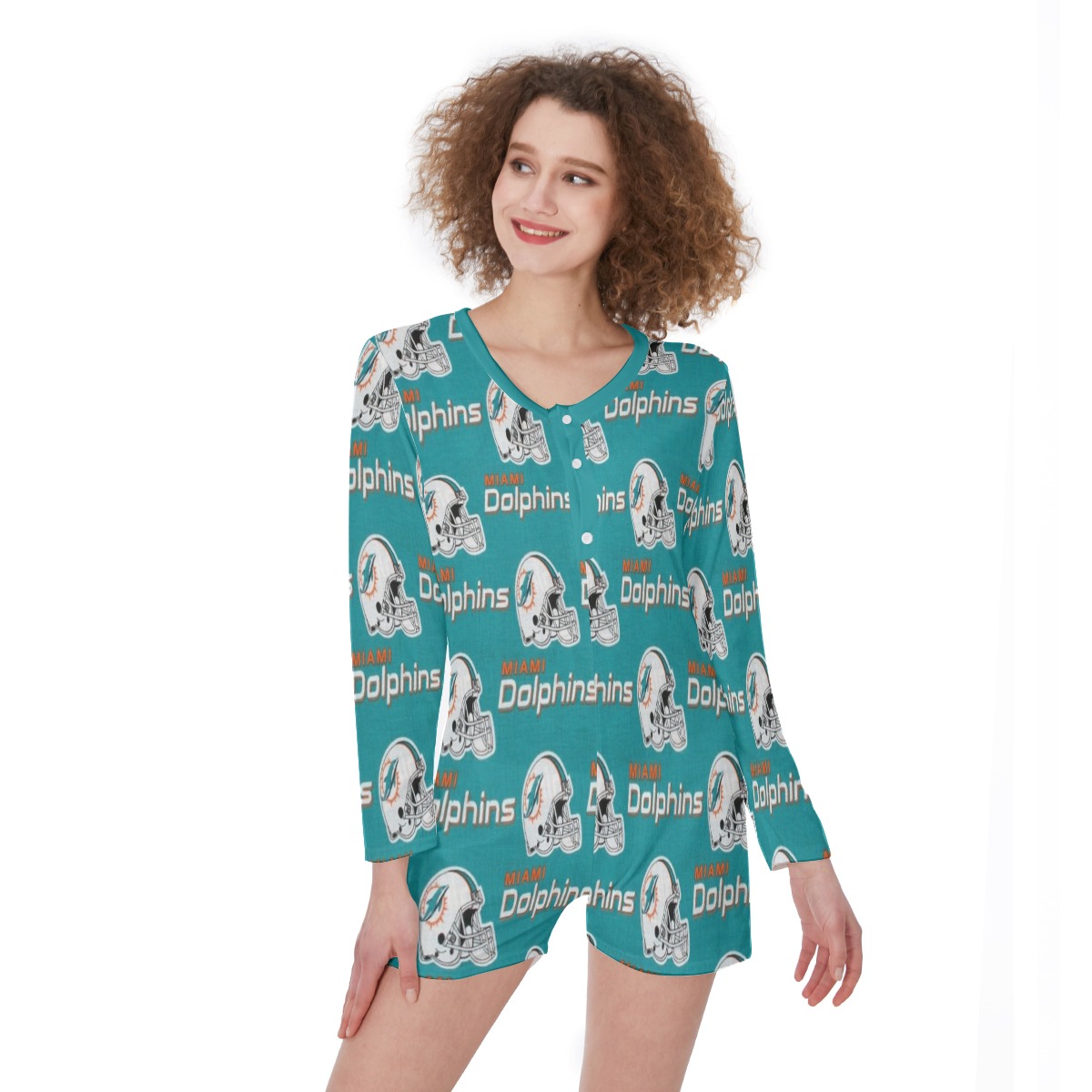Miami Dolphins Zubaz All-Over Print One-Piece Women's Pajamas - Image 2