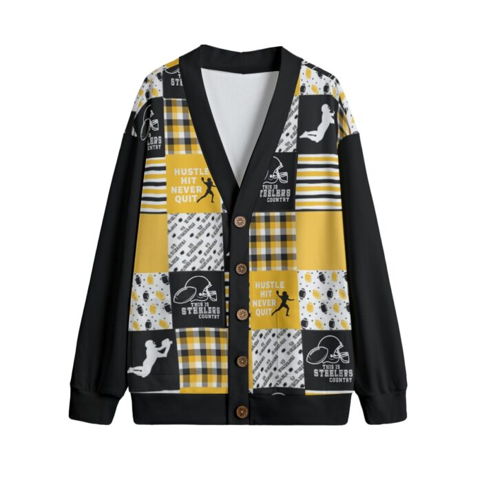 Pittsburgh Steelers Zubaz All-Over Print Unisex V-neck Knitted Fleece Cardigan With Button Closure - Image 4