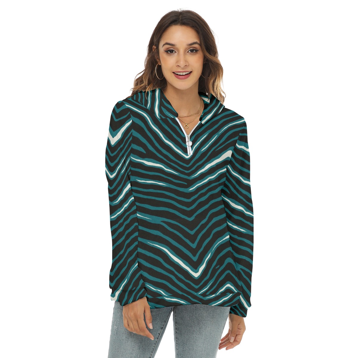 Philadelphia Eagles Zubaz All-Over Print Women's Borg Fleece Hoodie With Half Zip