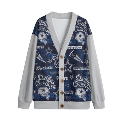 Dallas Cowboys Zubaz All-Over Print Unisex V-neck Knitted Fleece Cardigan With Button Closure