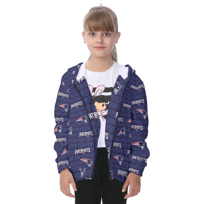 New England Patriots All-Over Print Kid's Heavy Fleece Zip Up Hoodie - Image 4