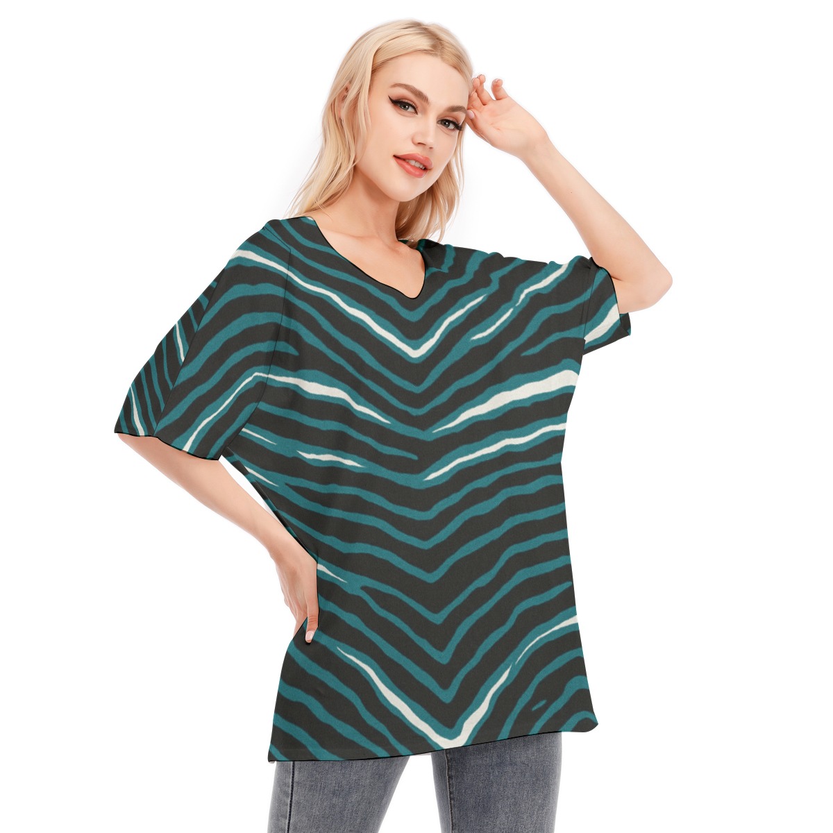 Philadelphia Eagles Zubaz All-Over Print Women's Bat Sleeves Blouse | 190GSM Cotton - Image 2