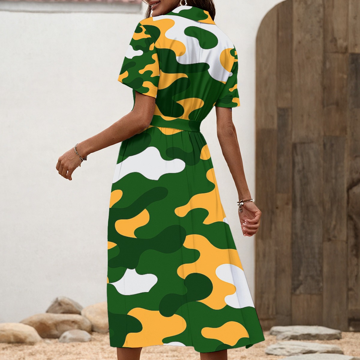 Green Bay Packers All-Over Print Women's Shirt Dress with Waist Tie