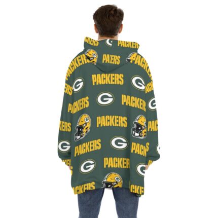 Green Bay Packers All-Over Print Unisex Sherpa Fleece Hoodie Blanket