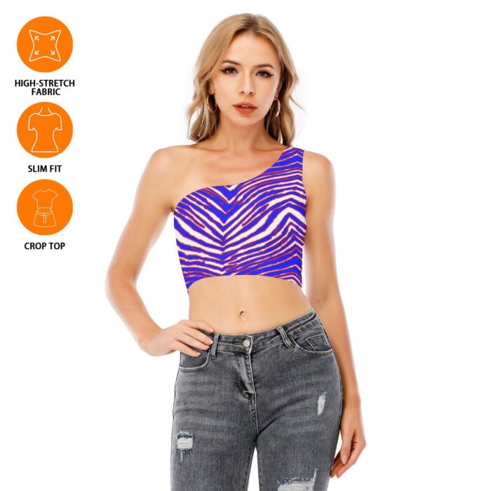Buffalo Bills Zubaz All-Over Print Women's One-Shoulder Cropped Top - Image 3