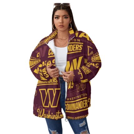 Washington Commanders  Unisex Borg Fleece Stand-up Collar Coat With Zipper Closure(Plus Size)