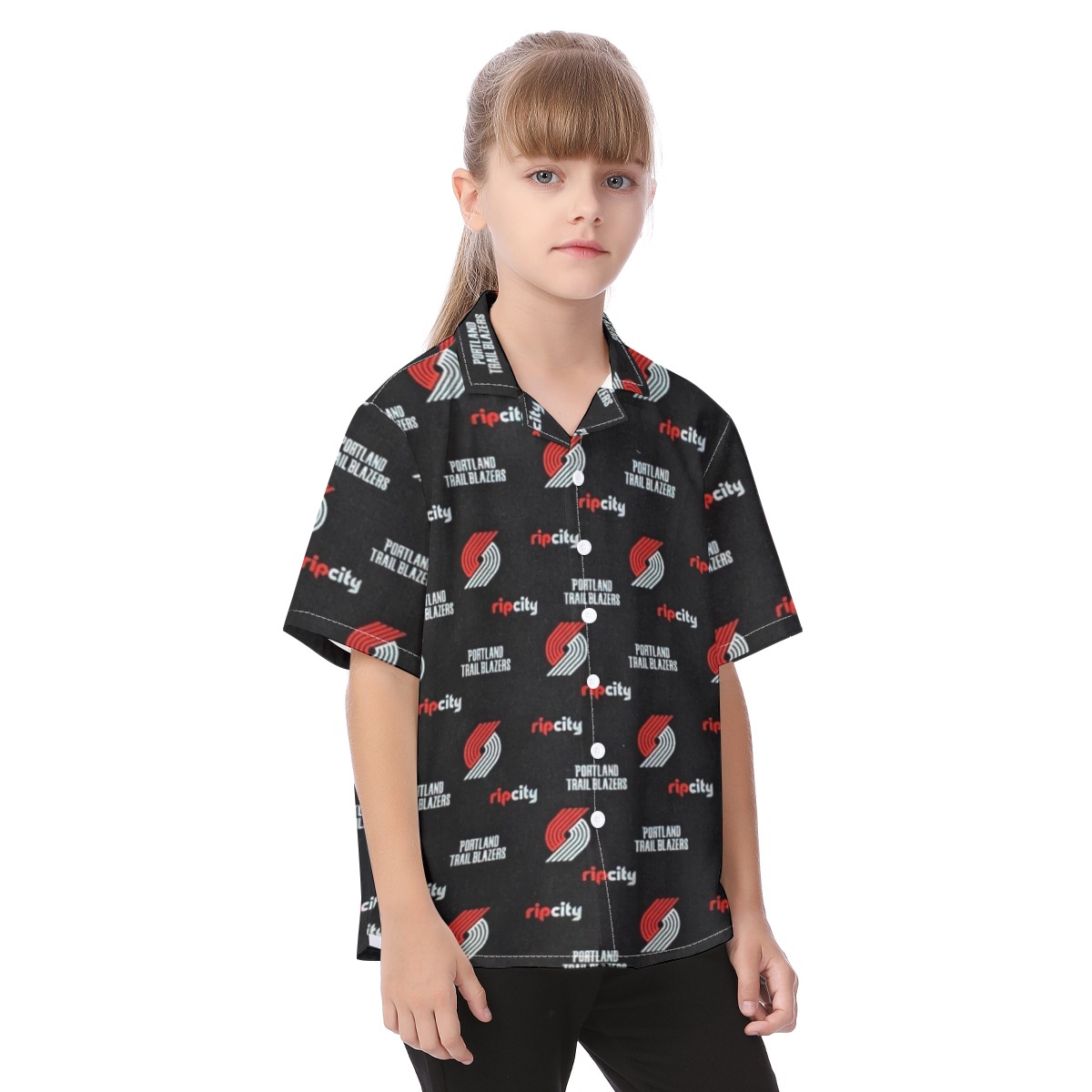 Portland Trail Blazers Kid's Hawaiian Vacation Shirt - Image 2