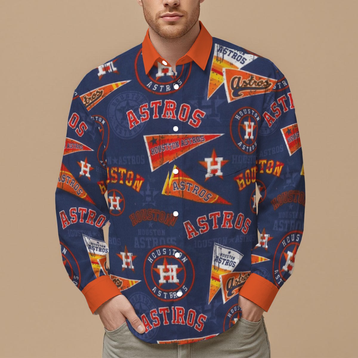 Houston Astros Men's Slim Fit Long Sleeve Shirt