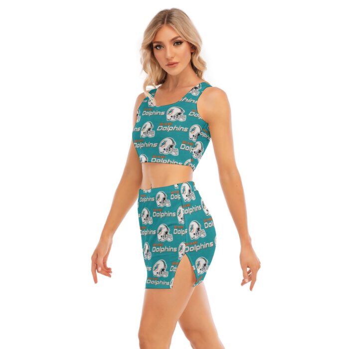 Miami Dolphins Zubaz All-Over Print Women's Camisole And Hip Skirt Suit - Image 3