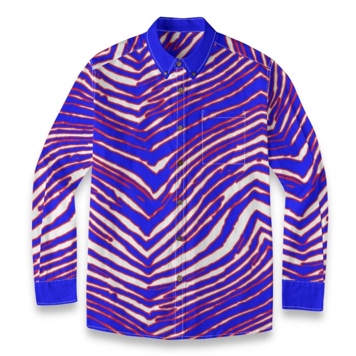 Buffalo Bills Zubaz All-Over Print Men's Casual Lapel Long Sleeve Shirt|125GSM Cotton - Image 2