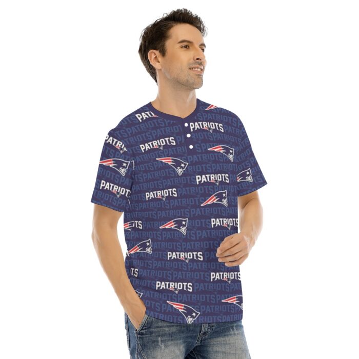 New England Patriots All-Over Print Men's Short Sleeve T-shirt With Button Closure - Image 4