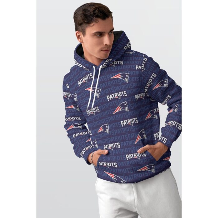 New England Patriots All-Over Print Men's Thicken Pullover Hoodie - Image 1
