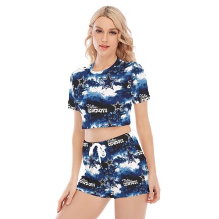 Dallas Cowboys Zubaz All-Over Print Women's O-neck T-shirt Shorts Suit