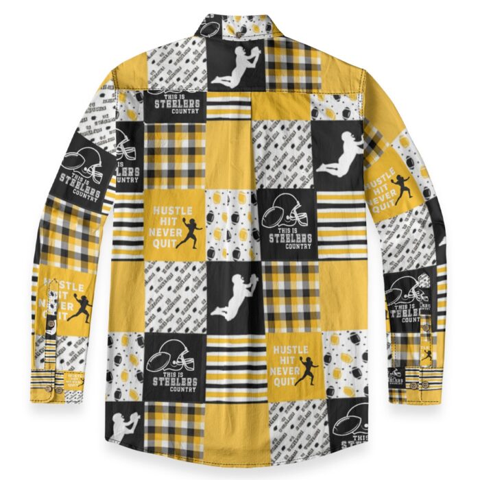Pittsburgh Steelers All-Over Print Men's Casual Lapel Long Sleeve Shirt|125GSM Cotton - Image 4