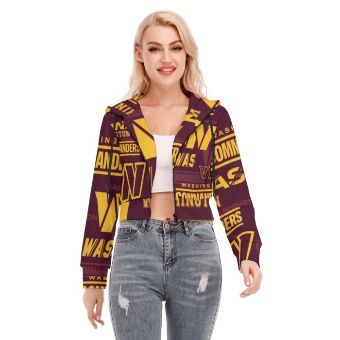 Washington Commanders Redskins Women's Long Sleeve Crop Top Hoodie with Zipper Closure and Kangaroo Pocket - Image 4
