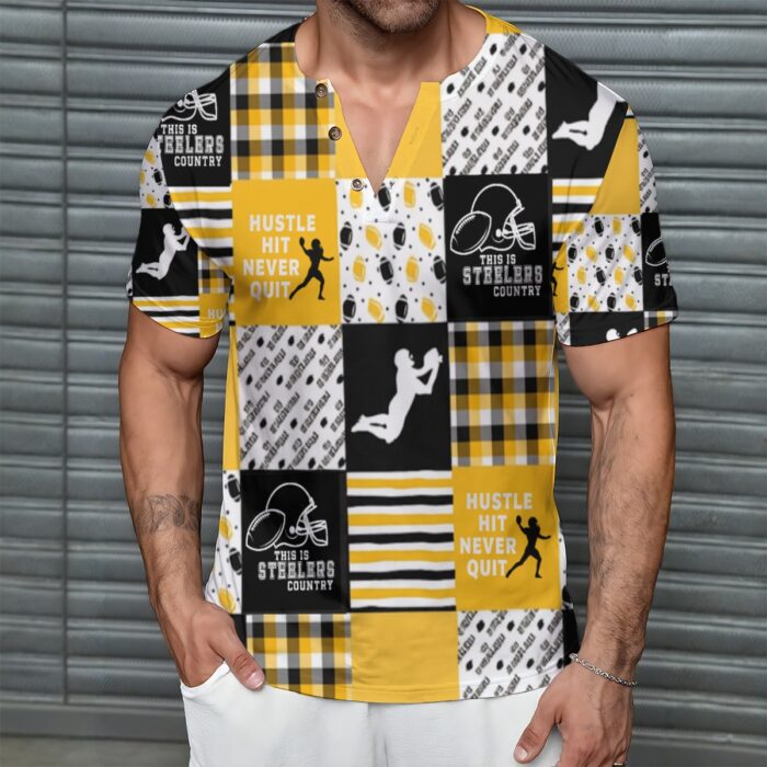 Pittsburgh Steelers All-Over Print Men's Short Sleeve T-Shirt With Sports Collar - Image 2