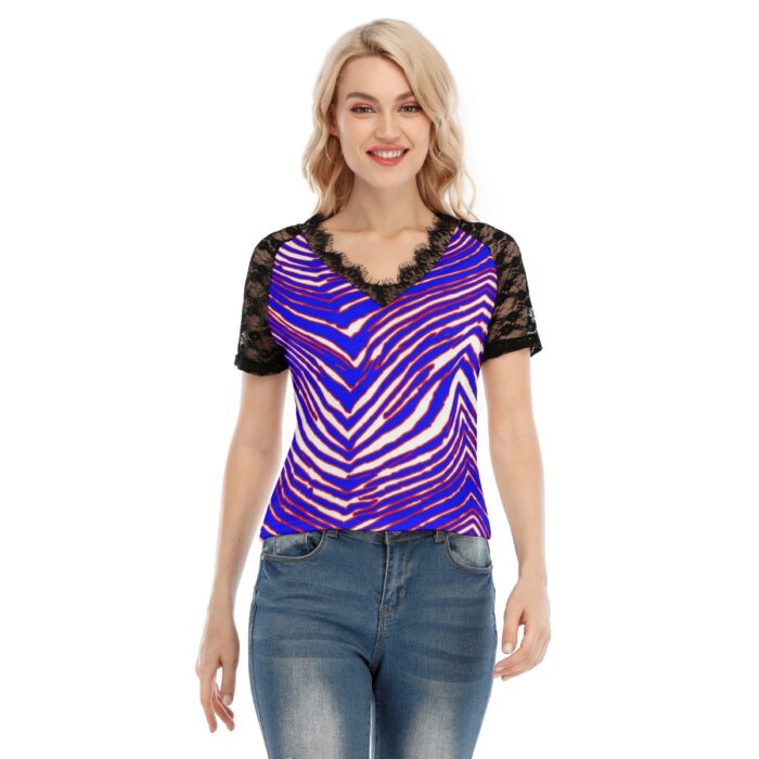 Buffalo Bills Zubaz All-Over Print Women's V-neck T-shirt With Lace - Image 2