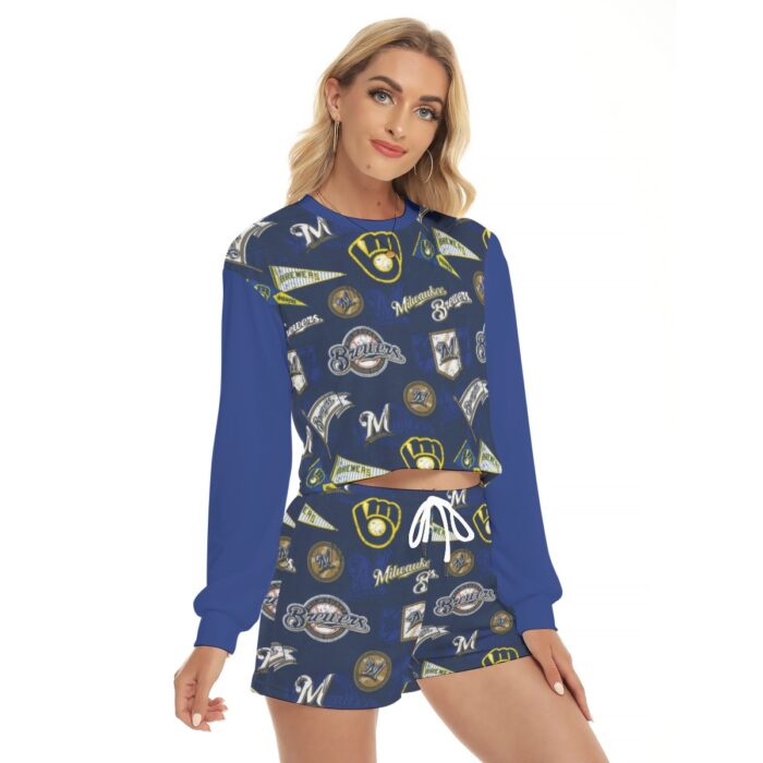 Milwaukee Brewers Women's Short Sweatshirt And Pants Suit - Image 3