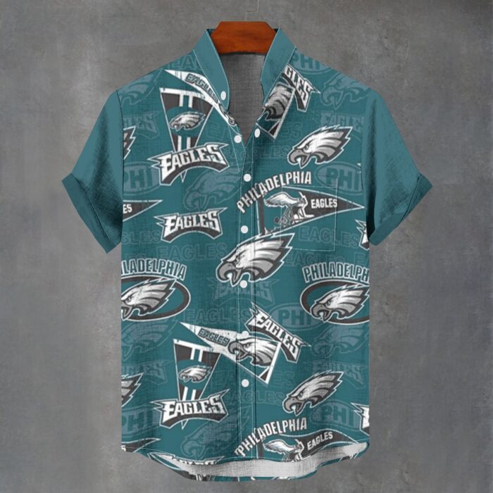Philadelphia Eagles Men's Stand Collar Shirt|115GSM Cotton poplin - Image 1