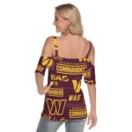 Washington Commanders Women's Cold Shoulder T-shirt With Criss Cross Strips - Image 4
