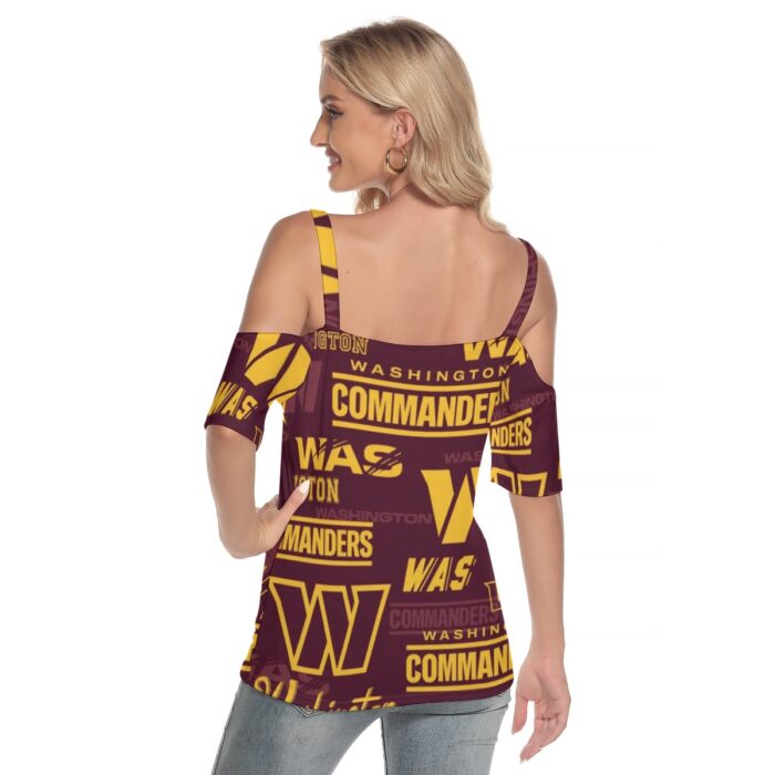 Washington Commanders Women's Cold Shoulder T-shirt With Criss Cross Strips - Image 4