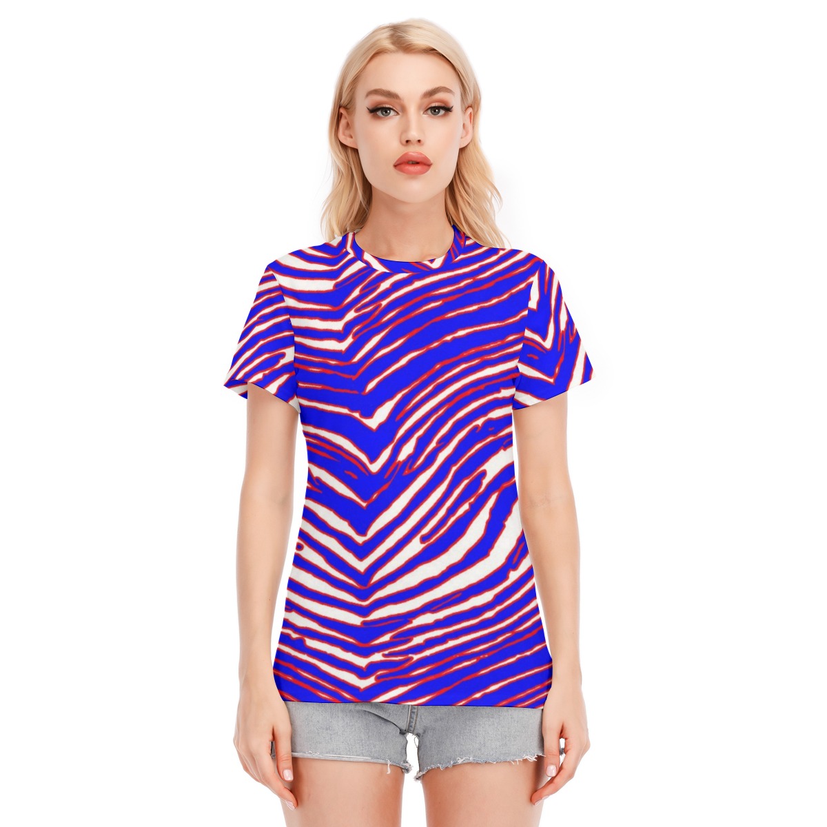 Buffalo Bills Zubaz All-Over Print Women's Round Neck T-Shirt | 190GSM Cotton - Image 6