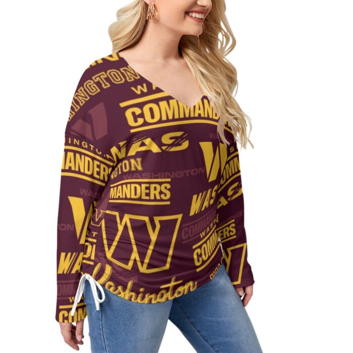 Washington Commanders Women’s V-neck T-shirt With Side Drawstring(Plus Size) - Image 2