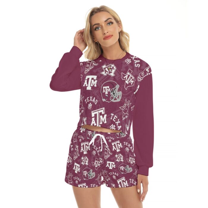 Texas A&M University - Aggies Women's Short Sweatshirt And Pants Suit - Image 1