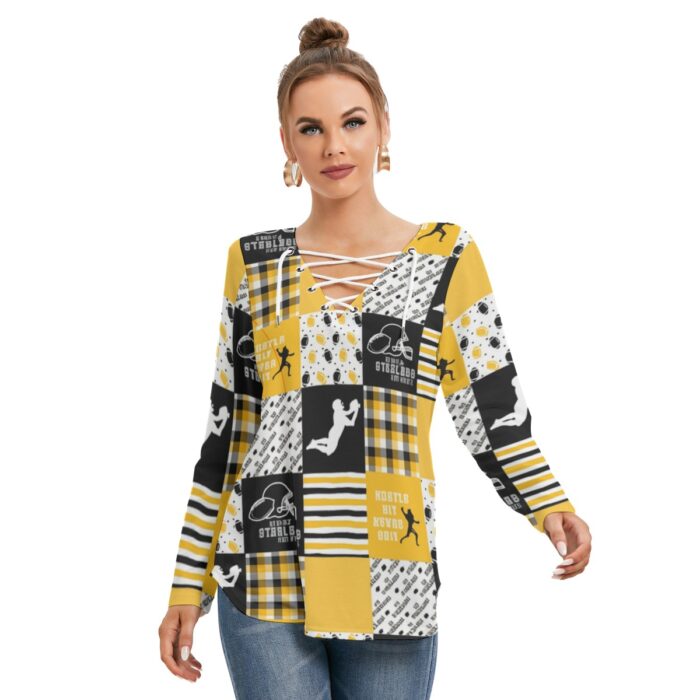 Pittsburgh Steelers Zubaz All-Over Print Women's Long Sleeve Neckline Tie Sweatshirt - Image 2