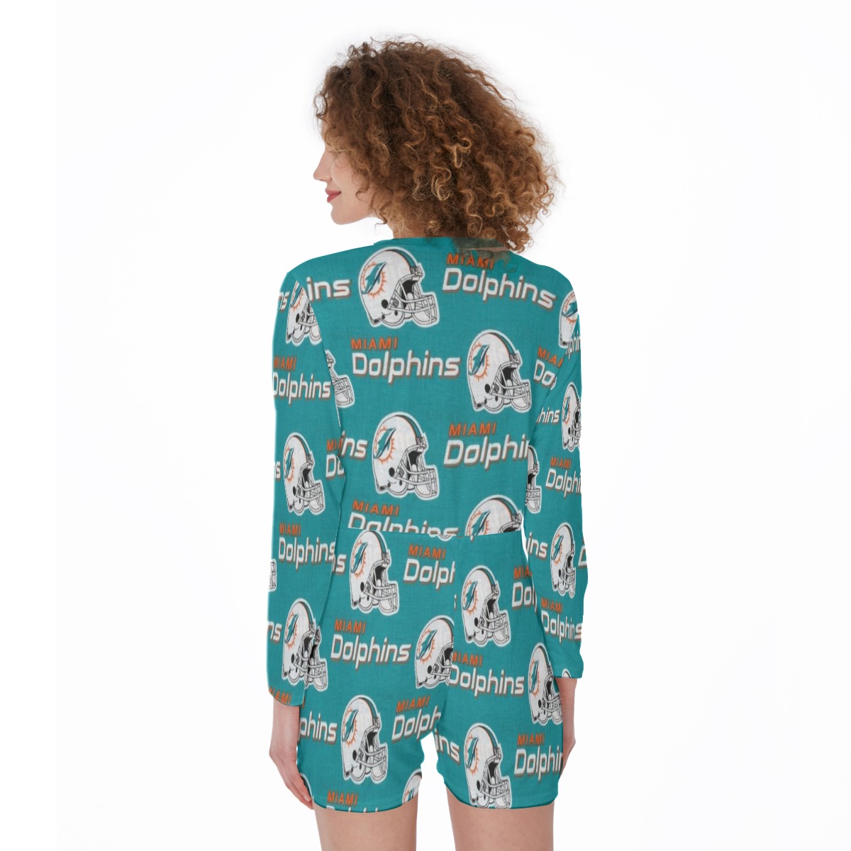 Miami Dolphins Zubaz All-Over Print One-Piece Women's Pajamas - Image 3