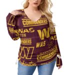 Washington Commanders Women’s V-neck T-shirt With Side Drawstring(Plus Size)