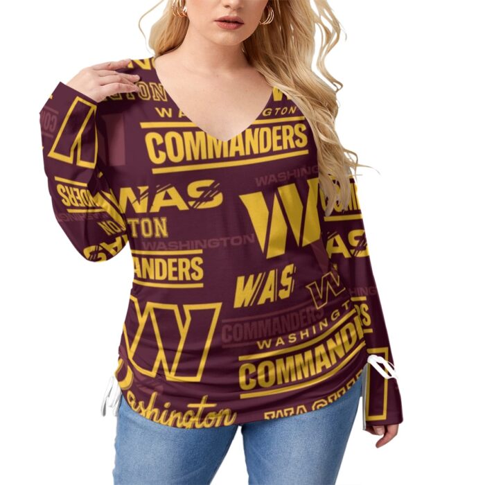 Washington Commanders Women’s V-neck T-shirt With Side Drawstring(Plus Size) - Image 1
