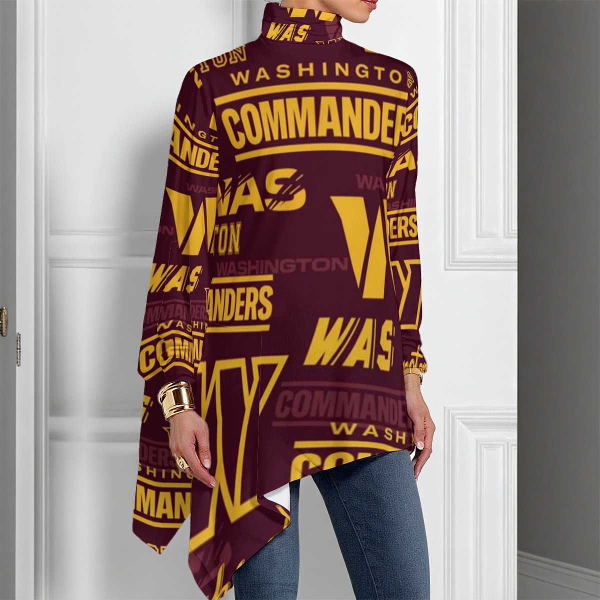 Washington Commanders Women's Turtleneck T-shirt With Sloping Hem