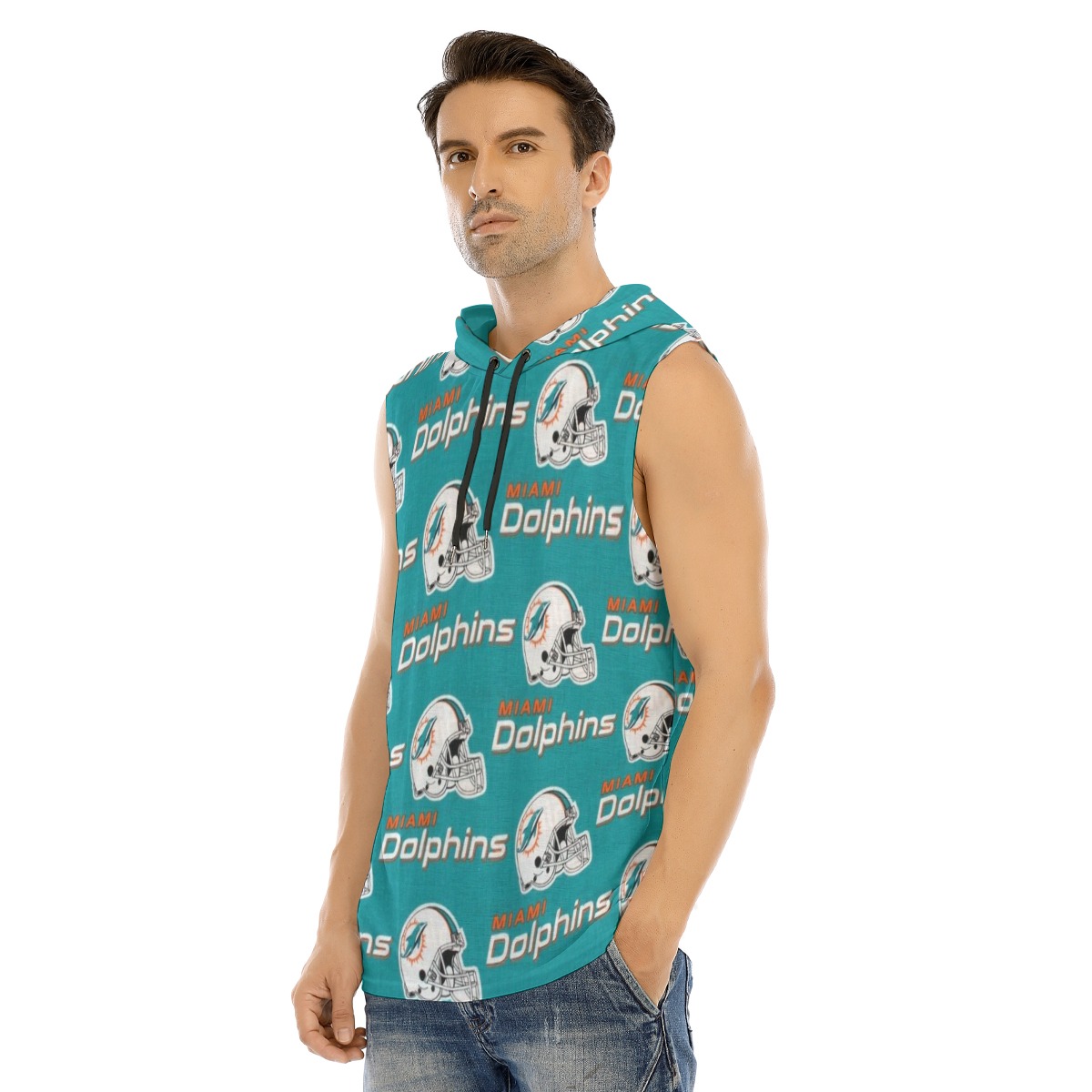 Miami Dolphins Zubaz All-Over Print Men's Tank Hooded Vest - Image 2