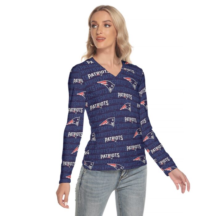 New England Patriots Zubaz All-Over Print Women's V-Neck Long Sleeves T-Shirt - Image 2