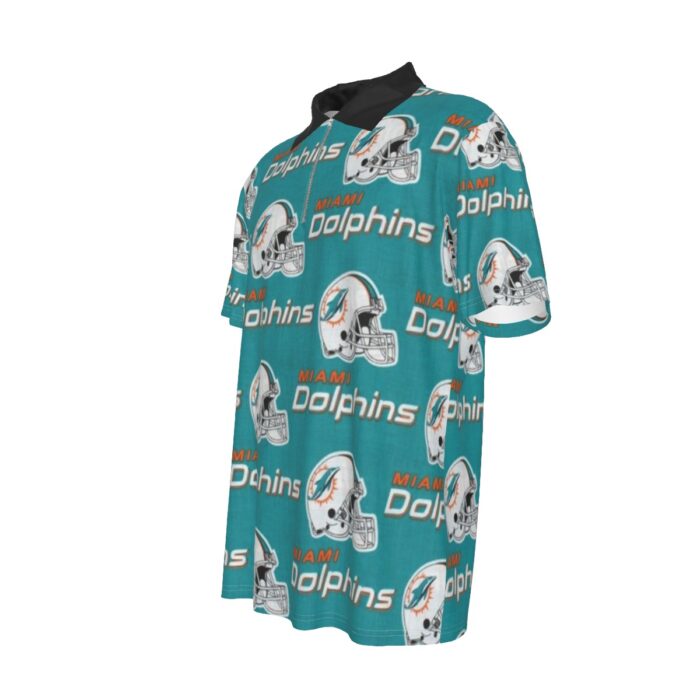 Miami Dolphins Zubaz All-Over Print Men's Lapel Zip Short Sleeve POLO - Image 1