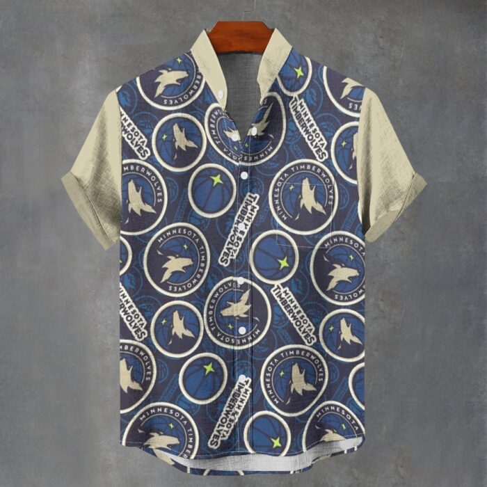 Minnesota Timberwolves Men's Stand Collar Shirt|110GSM Imitation Flax - Image 1