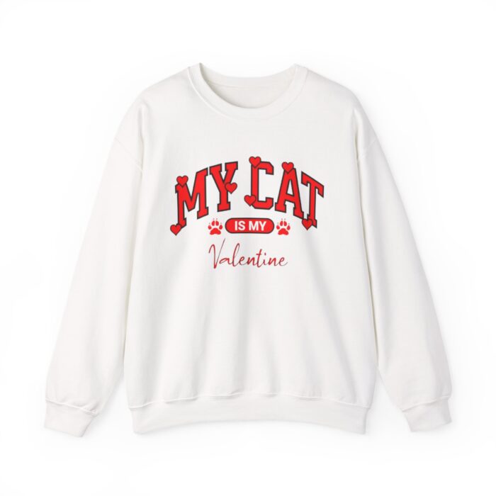 Adorable VALENTINE'S  cat-themed sweatshirt featuring red text with heart accents and paw prints for cat lovers sweater - Image 1
