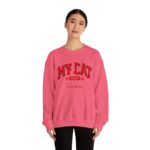 Adorable VALENTINE'S  cat-themed sweatshirt featuring red text with heart accents and paw prints for cat lovers sweater - Image 24