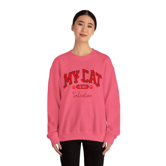 Adorable VALENTINE'S  cat-themed sweatshirt featuring red text with heart accents and paw prints for cat lovers sweater - Image 24