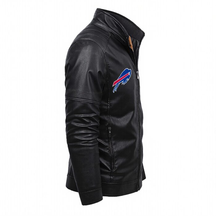 Buffalo Bills Plus Fleece  Zipper Leather Jacket (DTF) - Image 4