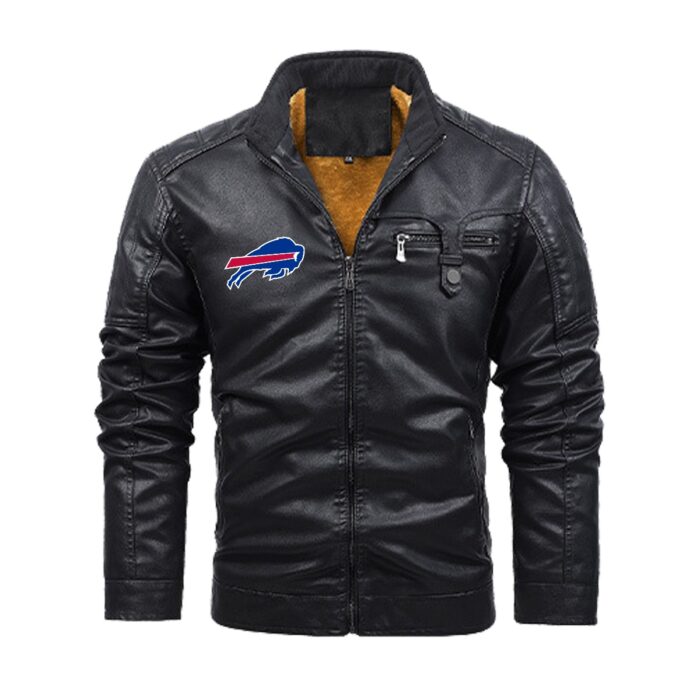 Buffalo Bills Plus Fleece  Zipper Leather Jacket (DTF) - Image 5