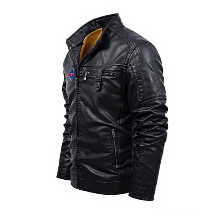Buffalo Bills Plus Fleece  Zipper Leather Jacket (DTF) - Image 3