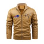 Buffalo Bills Plus Fleece  Zipper Leather Jacket (DTF)