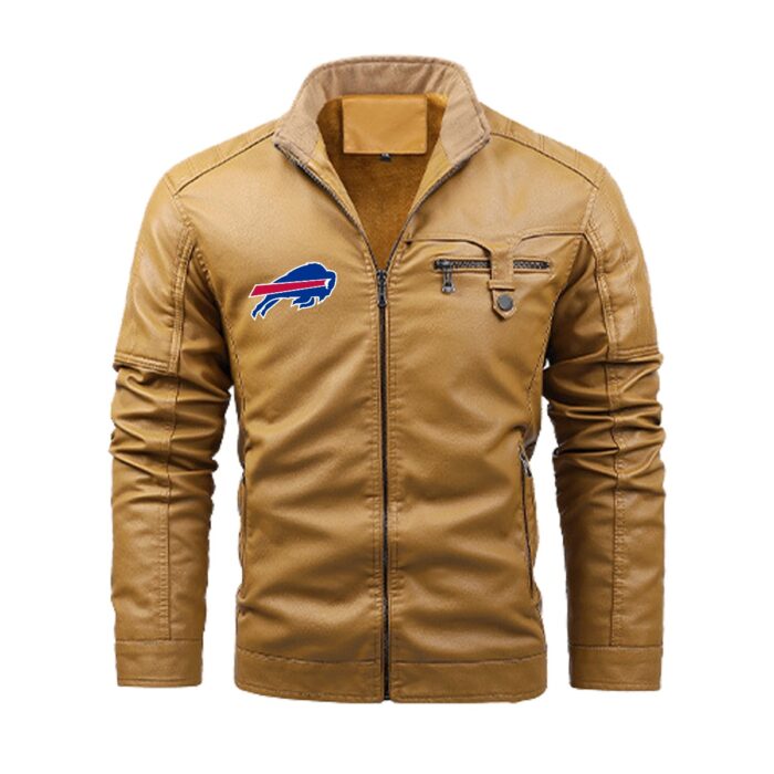 Buffalo Bills Plus Fleece  Zipper Leather Jacket (DTF) - Image 1