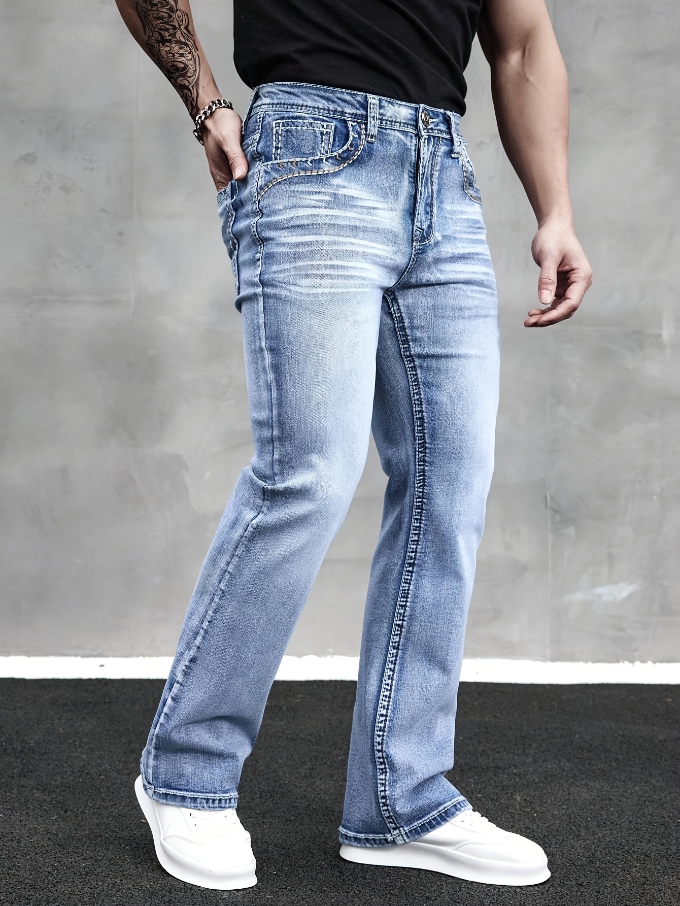 ESDVQ Men's Slim-Fit Vintage Washed Light - Image 6