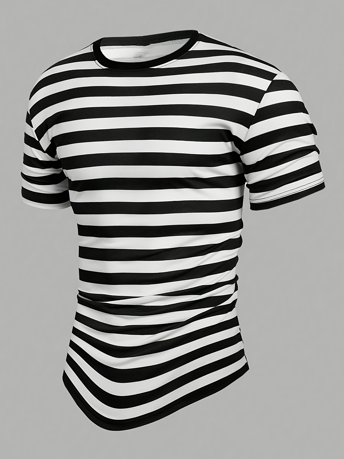 Men'S Striped Round-Neck T-Shirt with 3D - Image 3